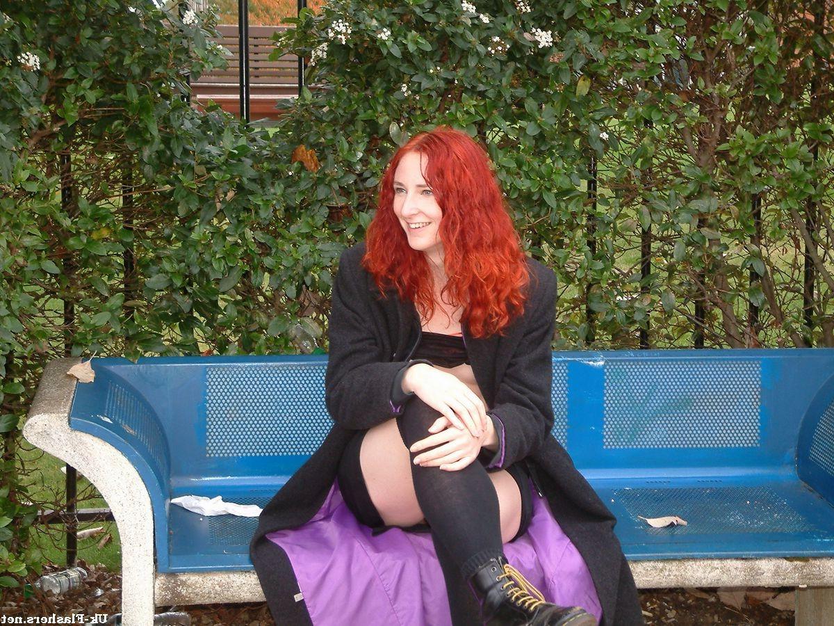 5P Red haired amateur Monica plays with her sweet pussy outdoors in