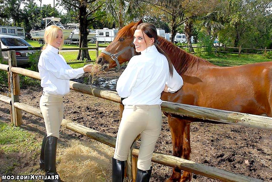 11P Super hot little titty teens go horse back riding to the barn where they share a