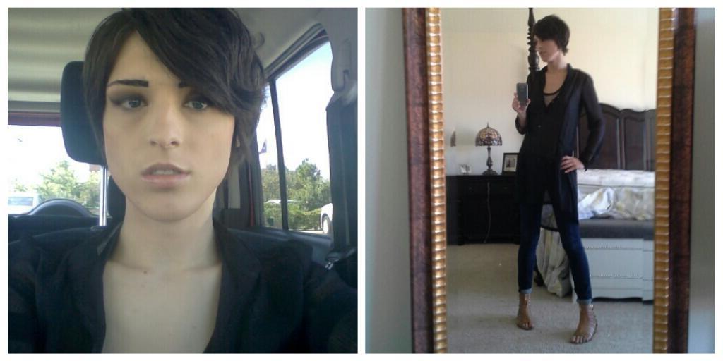 10P TS Caiden Hall in short hair femboy shots and long hair after more months on hor