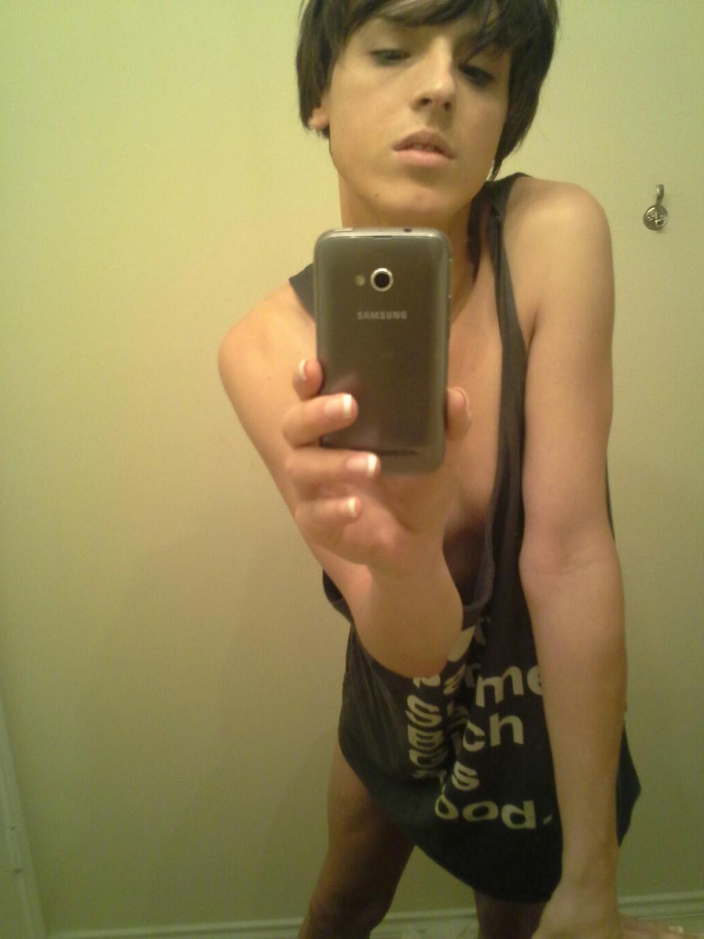 10P Femboy Caiden Hall has short hair and a beautiful smile in these random candid p