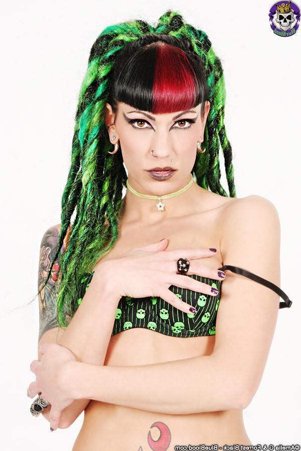 15P Gothic Tattooed Babe in Green Skull Bikini