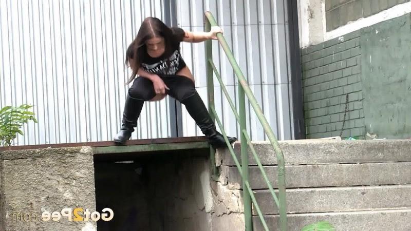 15P Stunning brunette is desperate to pee outside