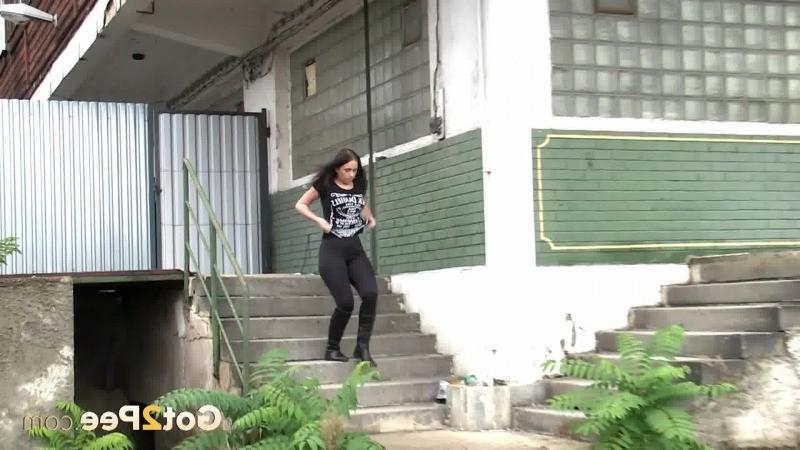 15P Stunning brunette is desperate to pee outside