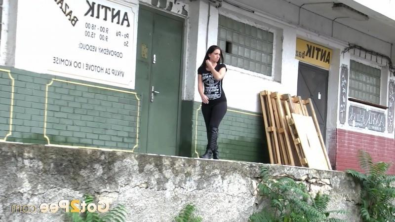 15P Stunning brunette is desperate to pee outside