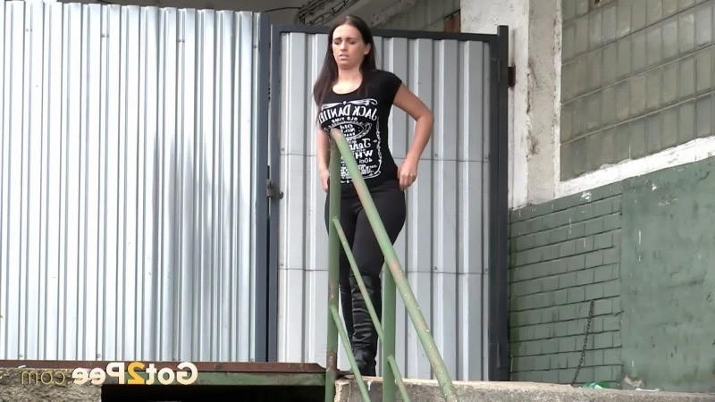 15P Stunning brunette is desperate to pee outside