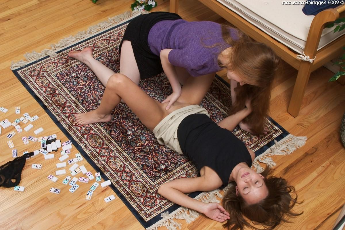 19P Domino playing teens slip one inside pussy