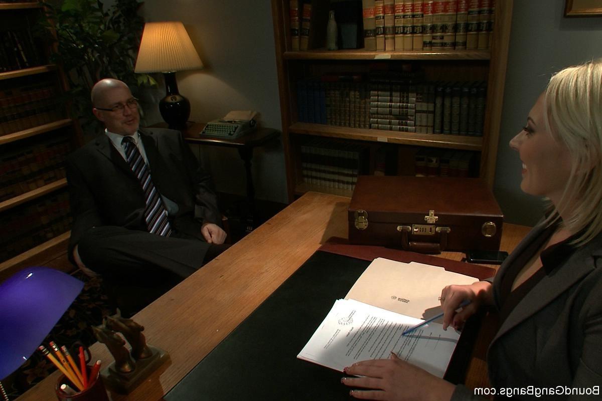 24P Busty blonde lawyer gang banged by her client and his friends