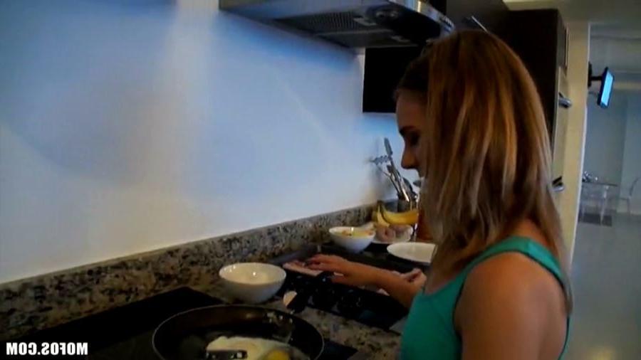 16P Cute Jonni Hennessy surprised while cooking a meal