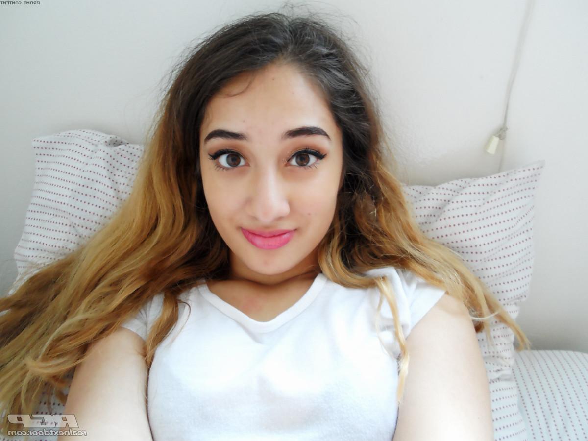 15P Beautiful brunette teen strips to finger her tight twat