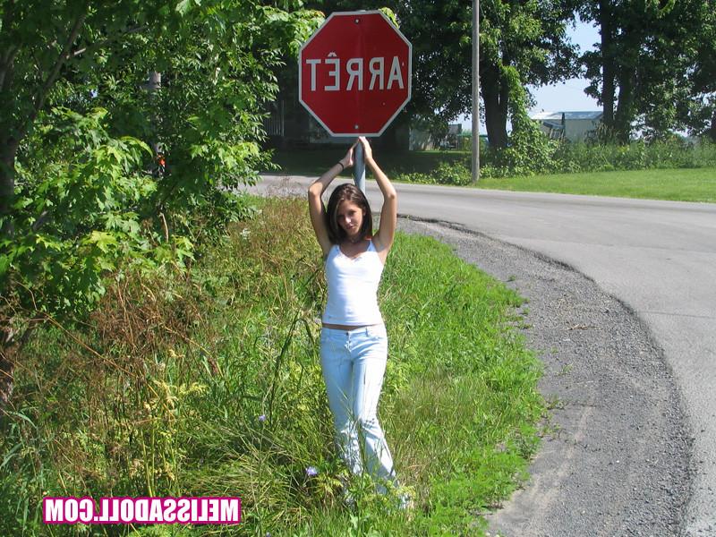 15P Brunette teen flashing her tits and sexy ass in public
