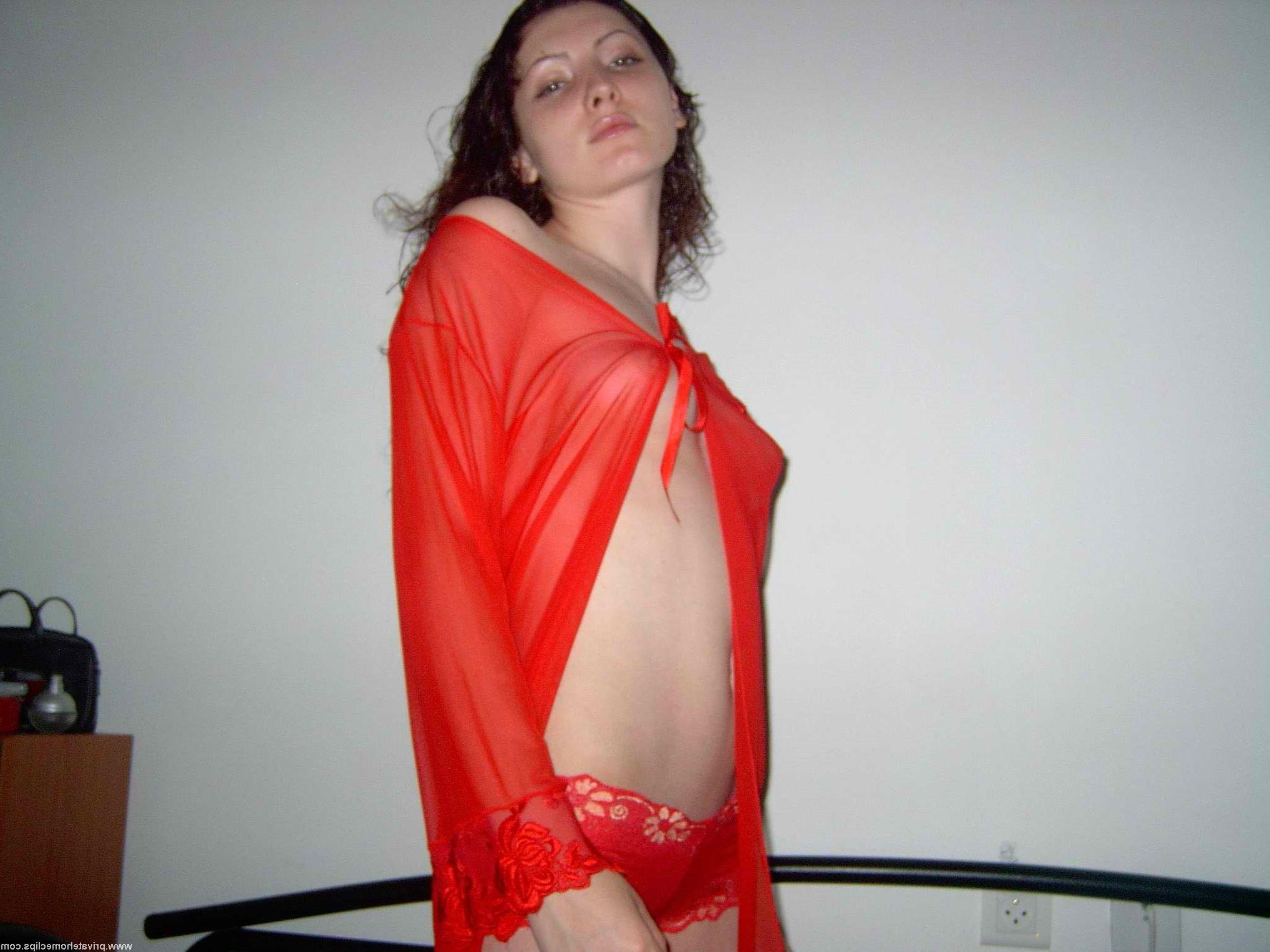 16P Provoking teen in red slips poses for amateur clip