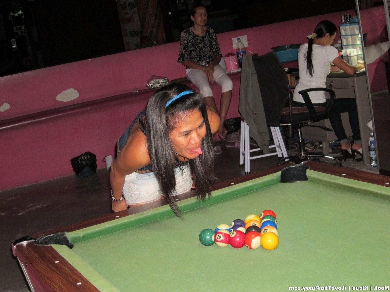 25P Drunk Thai whore plays billiards and bareback fucks crazy sex tourist asian puss