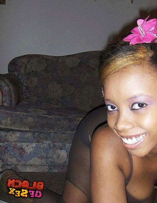 12P Black girl in pantyhose playing big tits