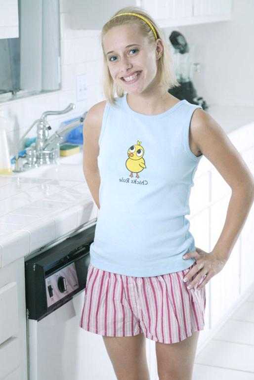 14P Blonde teen Amanda teases in the kitchen!