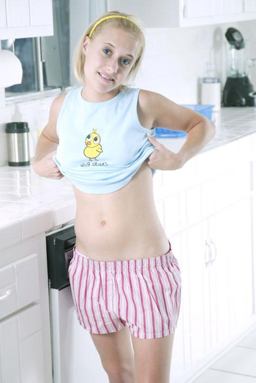 14P Blonde teen Amanda teases in the kitchen!
