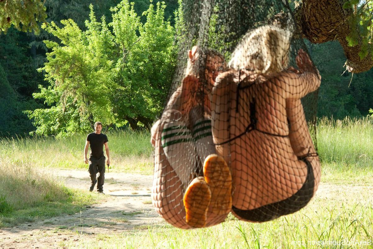 24P Two babes get tied up and fucked outdoor in the wild