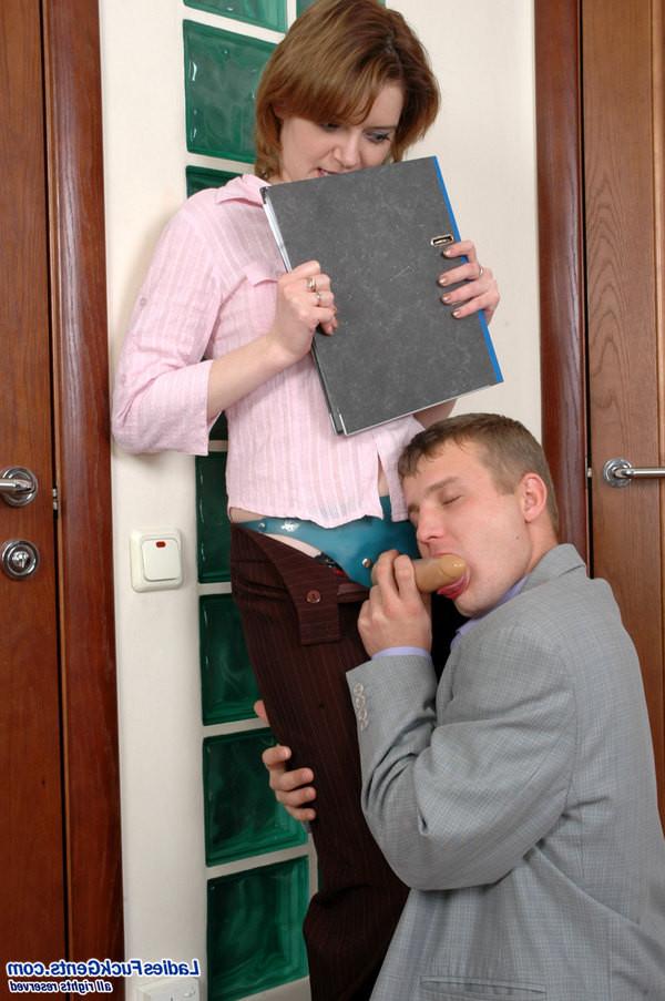 20P Female coworker with strapon knows how to spend time with guy