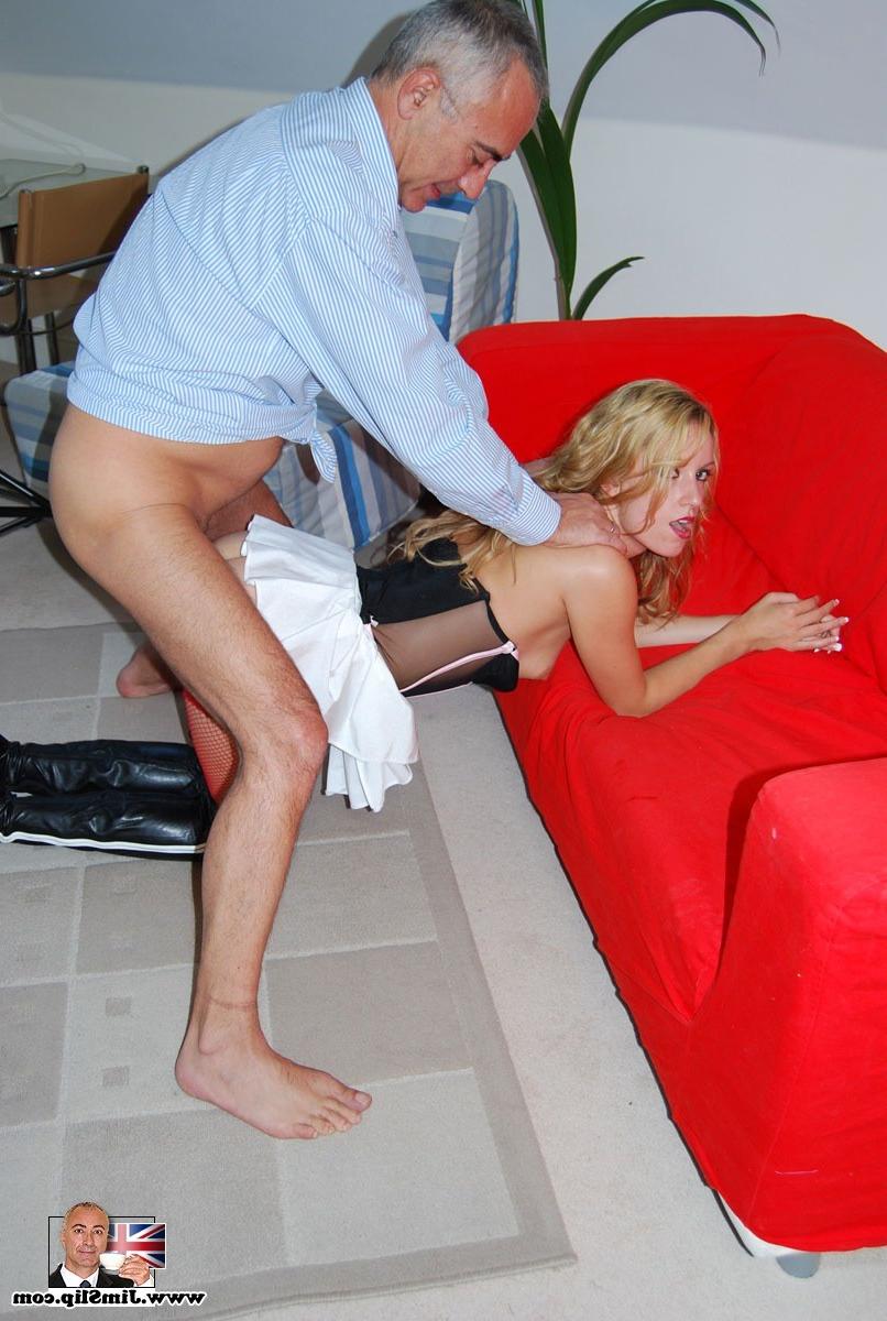4P Cute girl opens up her legs for a senior his big erection