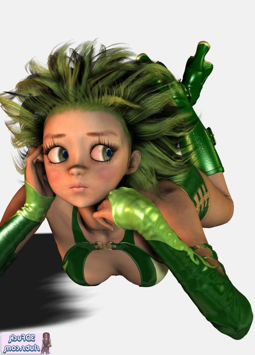 16P 3D toon girl with green hair