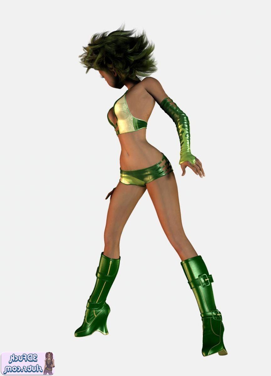 16P 3D toon girl with green hair