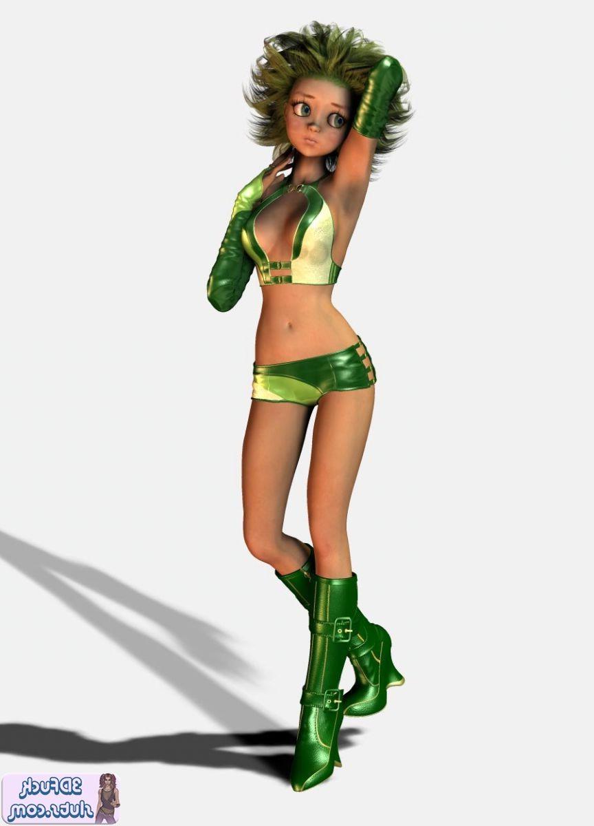16P 3D toon girl with green hair