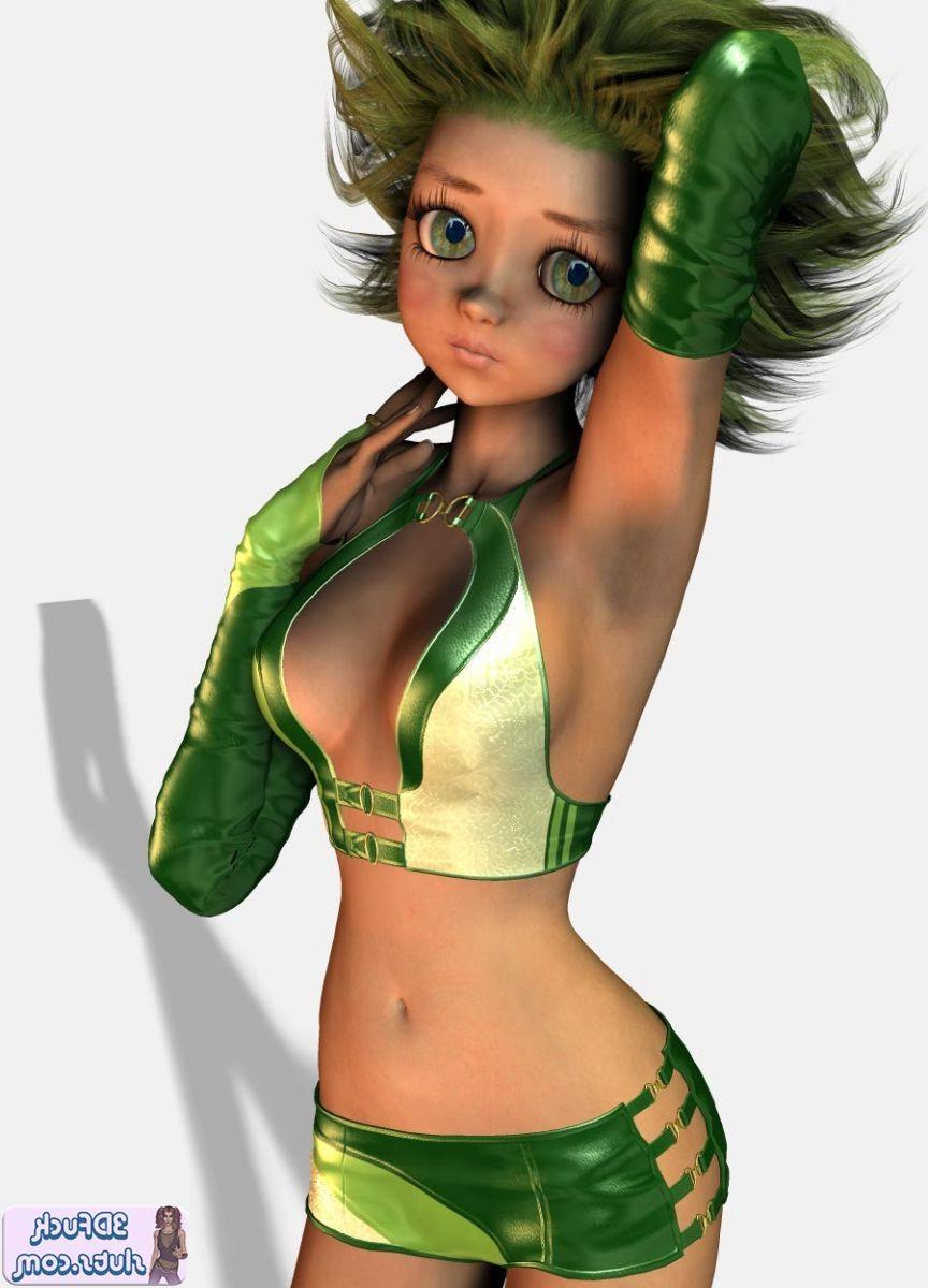 16P 3D toon girl with green hair