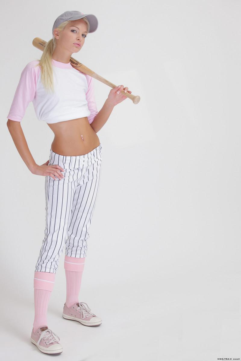 16P Beautiful thin teen in sofball uniform