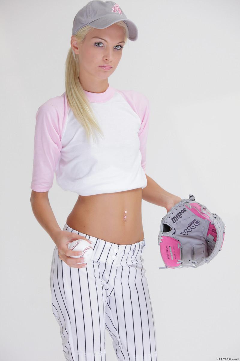 16P Beautiful thin teen in sofball uniform