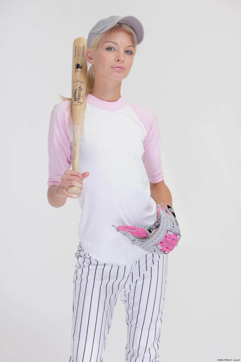 16P Beautiful thin teen in sofball uniform