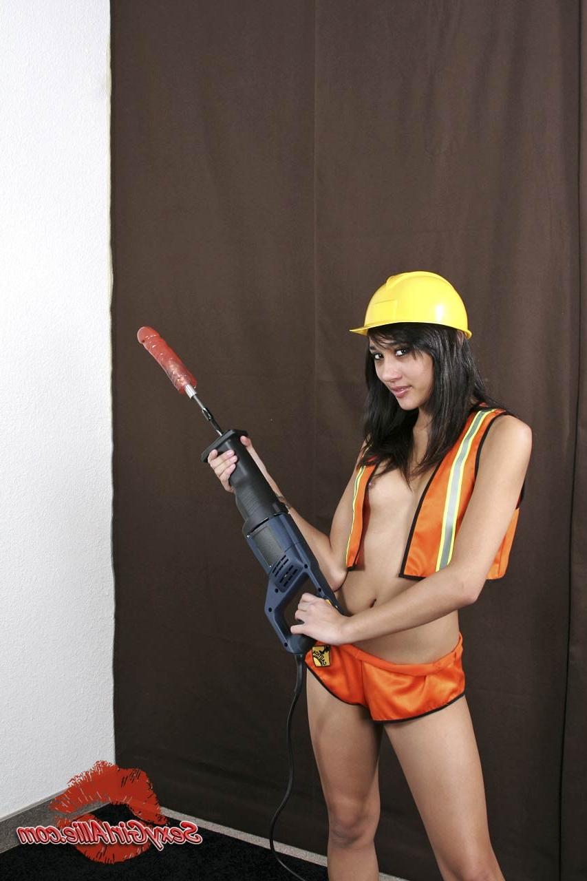 16P Skinny asian teen girl with dildo drill