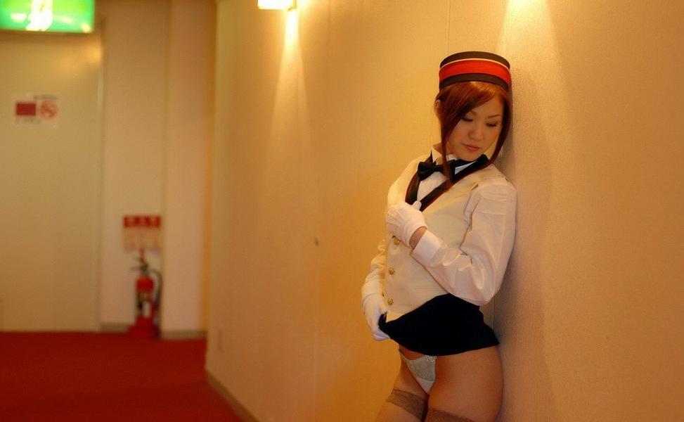 16P Asian stewardess Riri showing tits and masturbates