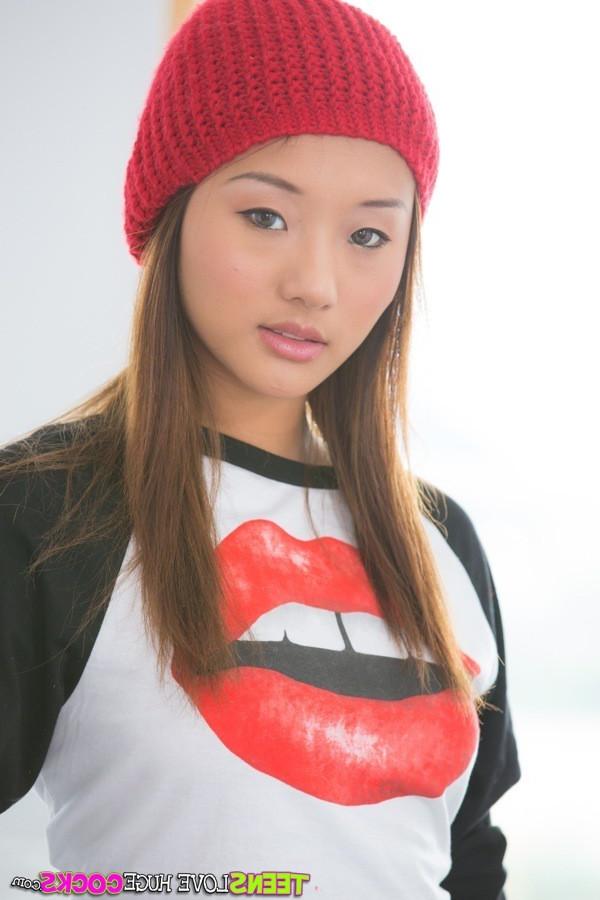 20P Tiny Asian sucks and fucks huge cock while wearing a stocking cap