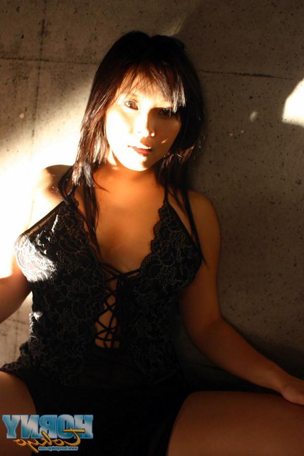 16P Busty Japanese Yuki in a black dress