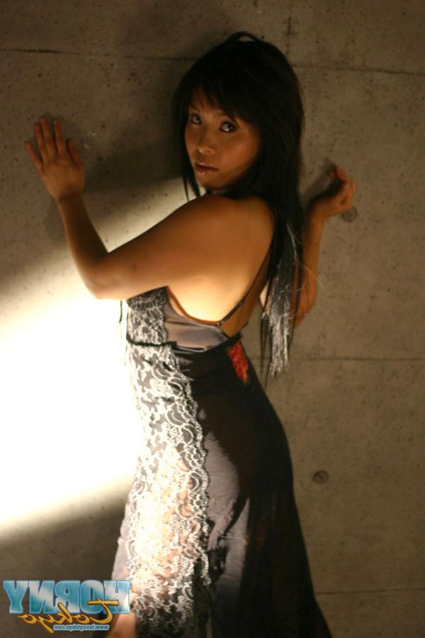 16P Busty Japanese Yuki in a black dress