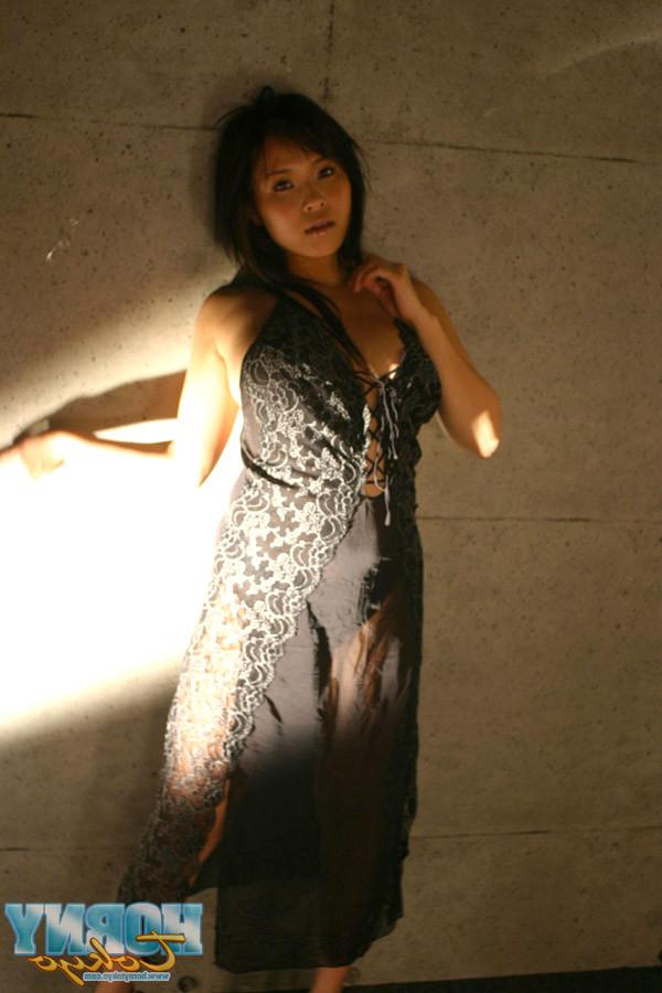 16P Busty Japanese Yuki in a black dress