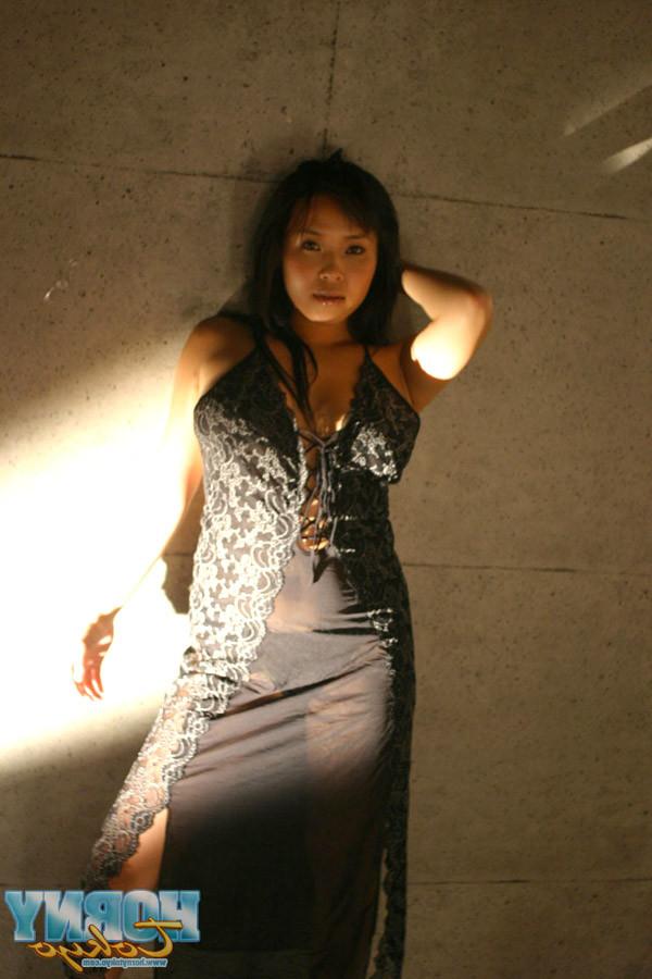 16P Busty Japanese Yuki in a black dress
