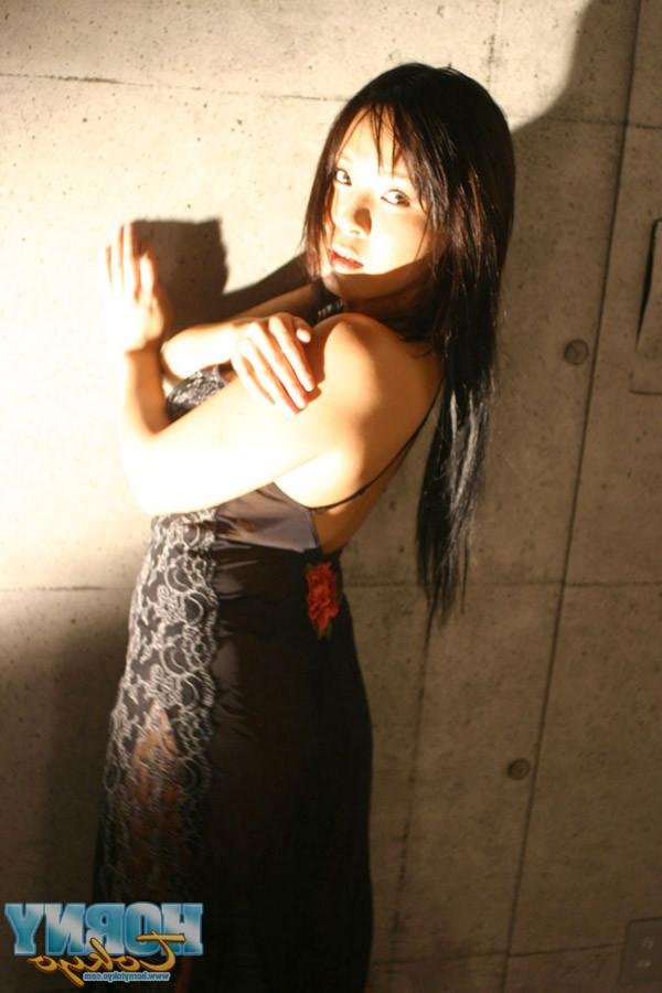 16P Busty Japanese Yuki in a black dress