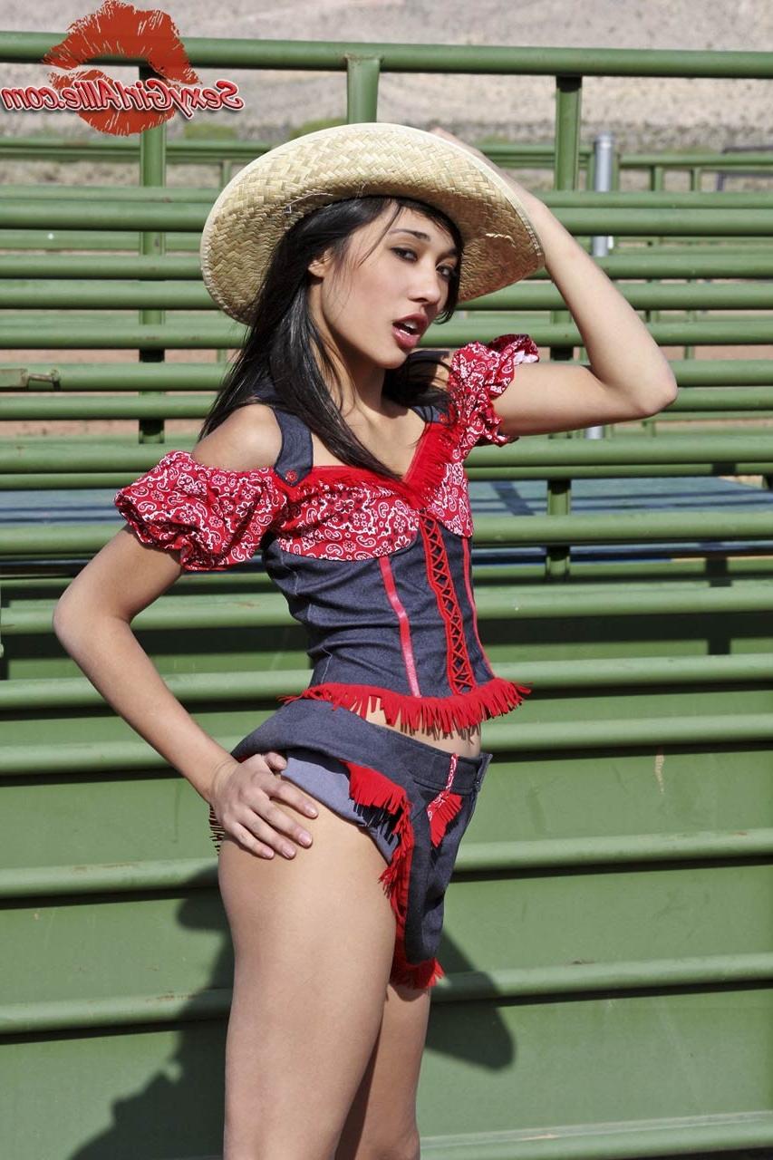 16P Skinny asian teen cowgirl