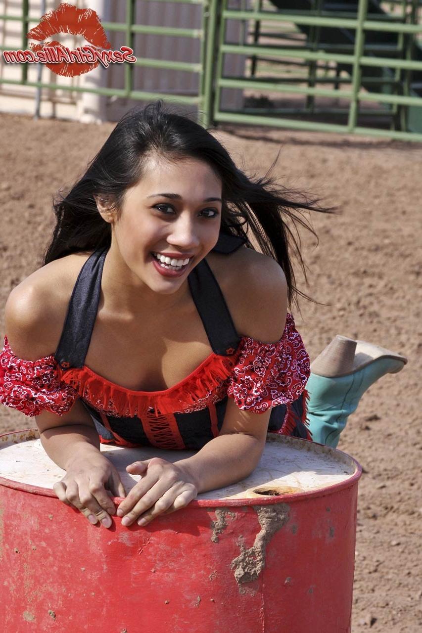16P Skinny asian teen cowgirl