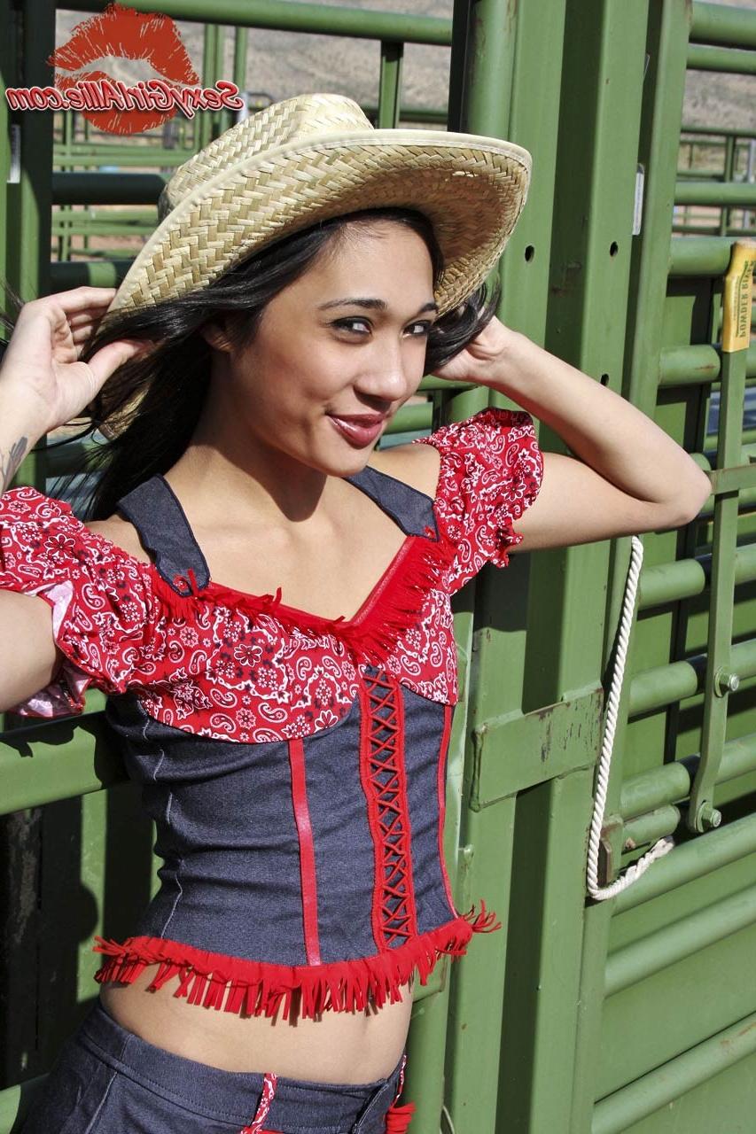 16P Skinny asian teen cowgirl