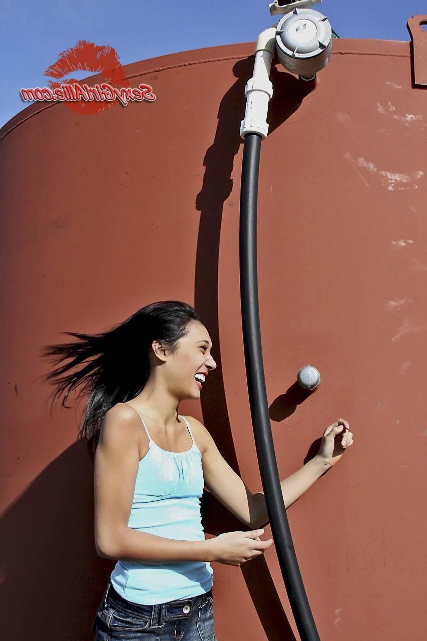 11P Skinny asian teen girl tease outdoors