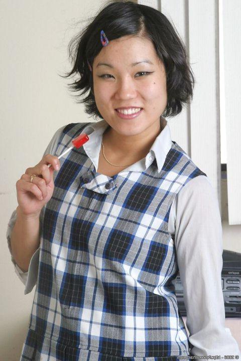 15P Hairy Lil Asian Loses Her Uniform Skirt n Panties