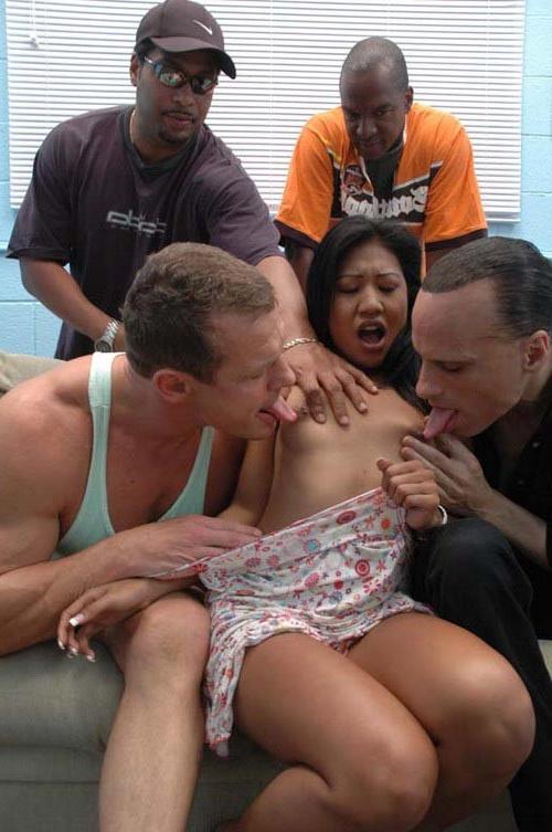 17P Cute asian hottie takes on four massive hard black cocks