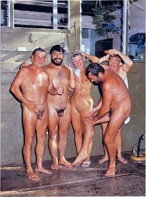 10P Vintage beach nudist flashing hairy pussies in public