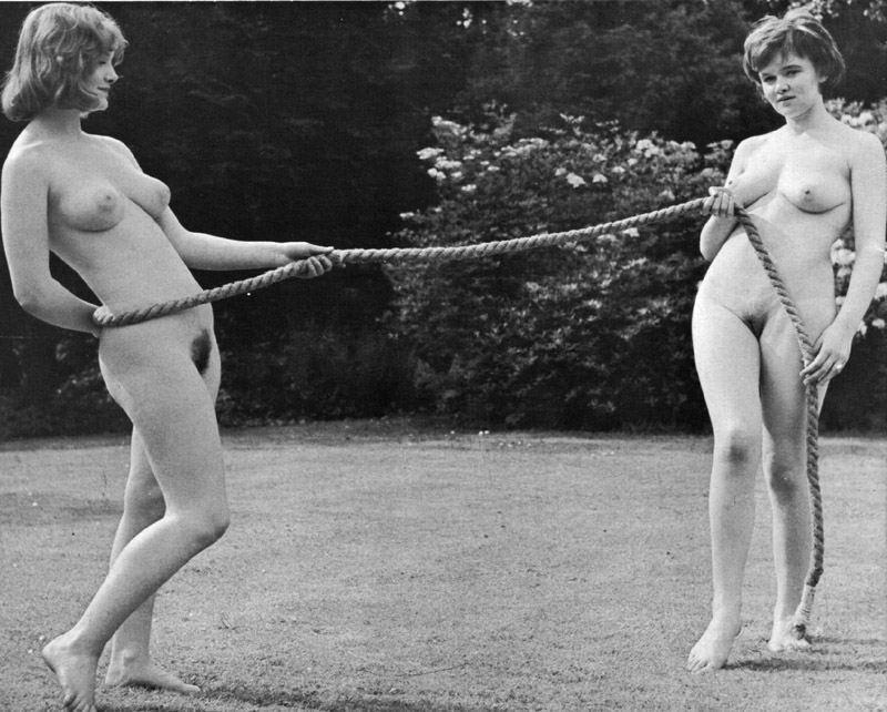 10P Vintage beach nudist flashing hairy pussies in public