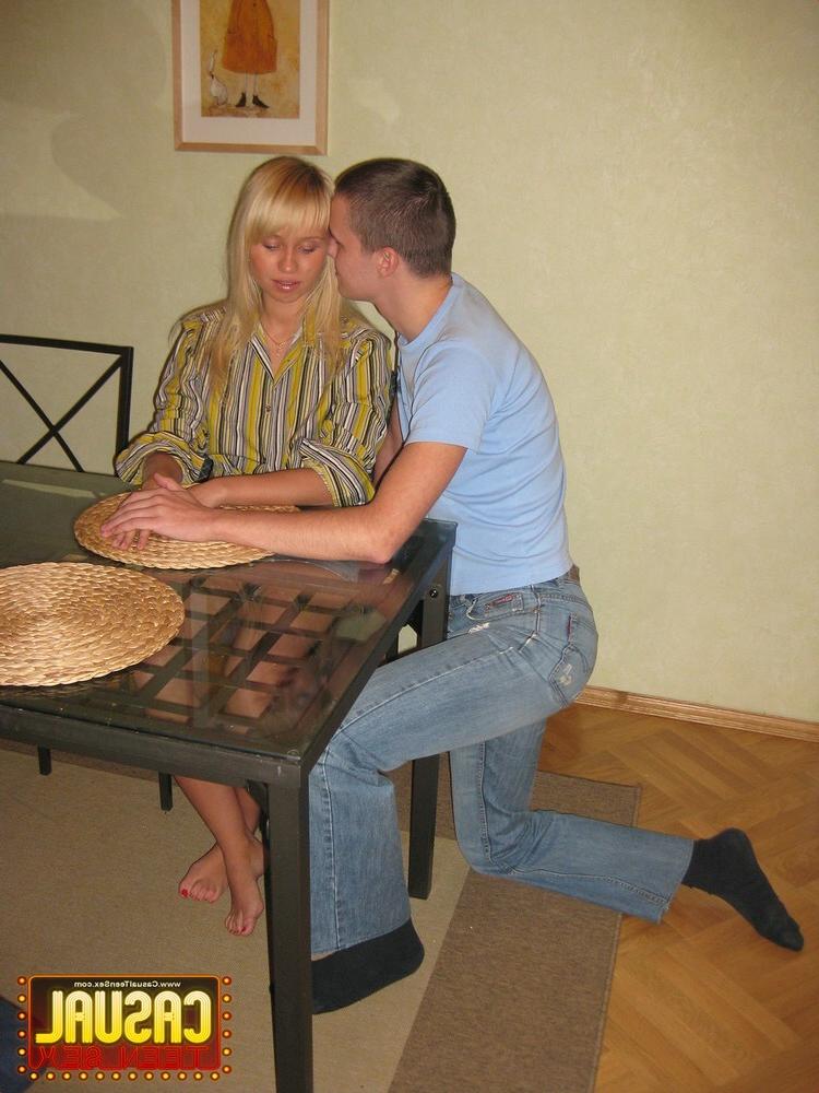 16P Nice ass blonde teenie gets fucked on the kitchen table