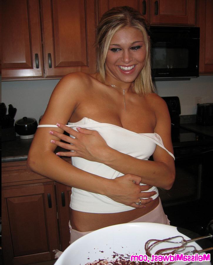 15P Sexy Blonde Melissa Midwest Strips In Kitchen Baking Cake