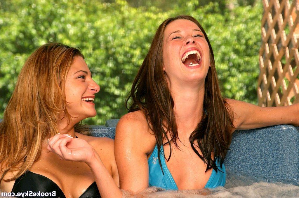15P gorgeous teens licking each other in the hot tub