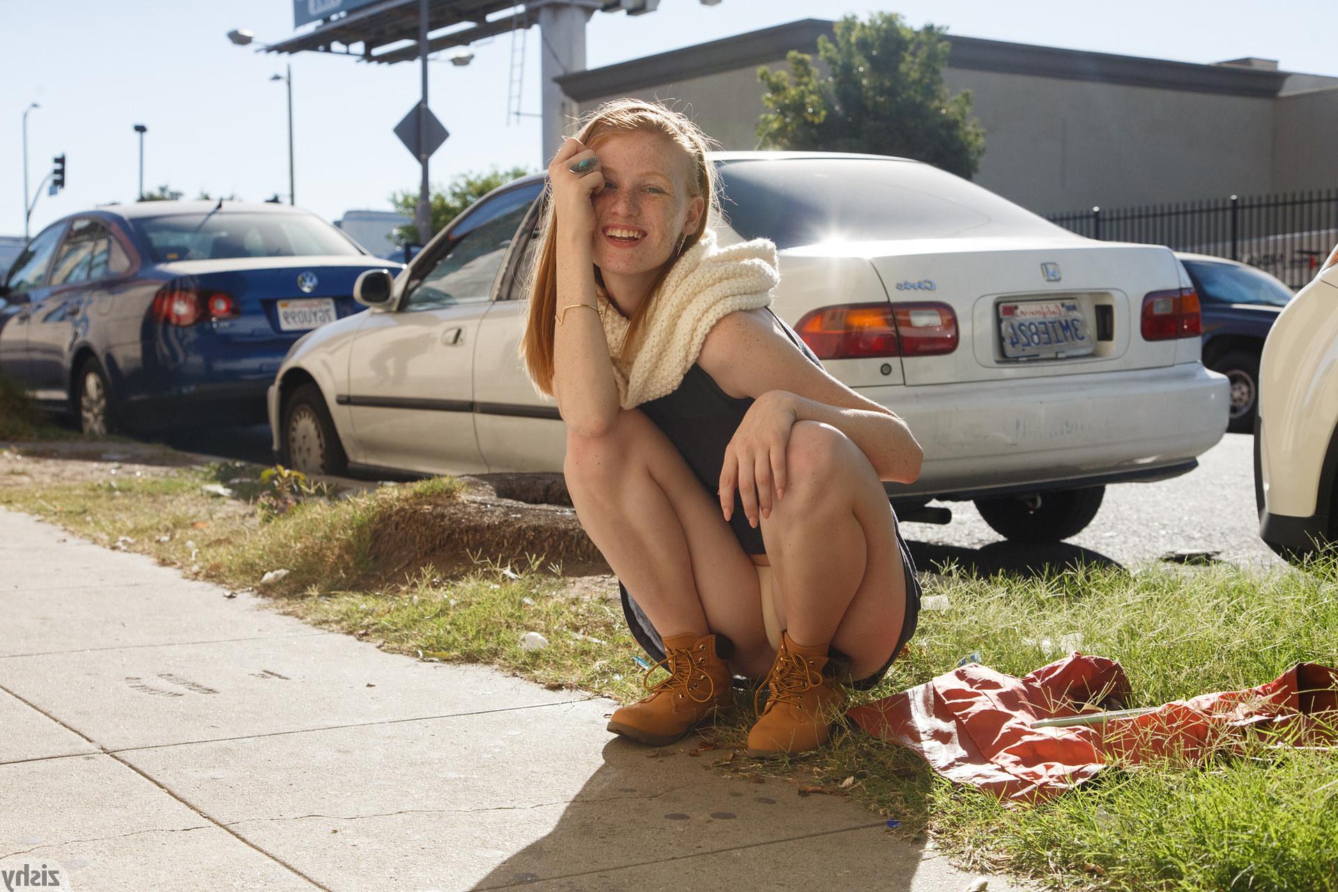 15P Freckled babe is shy but gets naughty in public