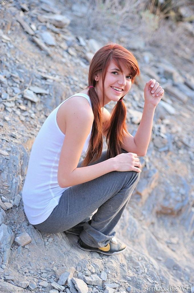 15P Cute teen in pigtails strips nude on a nature hike